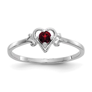 10K White Gold Garnet Birthstone Heart Ring
