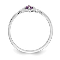 14K White Gold 3mm Round Amethyst Birthstone Heart Ring view 2