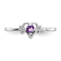 14K White Gold 3mm Round Amethyst Birthstone Heart Ring view 5