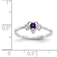 14K White Gold 3mm Round Amethyst Birthstone Heart Ring view 3