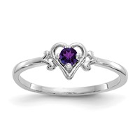 14K White Gold 3mm Round Amethyst Birthstone Heart Ring view 1