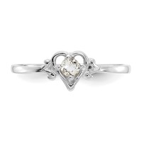 14K White Gold 3mm Round Aquamarine Birthstone Heart Ring view 5
