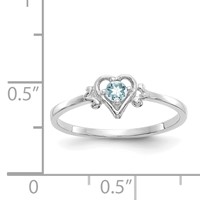 14K White Gold 3mm Round Aquamarine Birthstone Heart Ring view 3