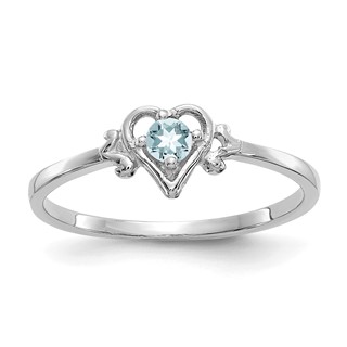 10K White Gold Aquamarine Birthstone Heart Ring