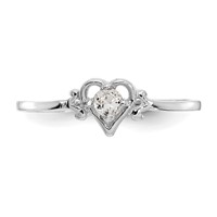 14K White Gold 3mm Round White Topaz Birthstone Heart Ring view 5