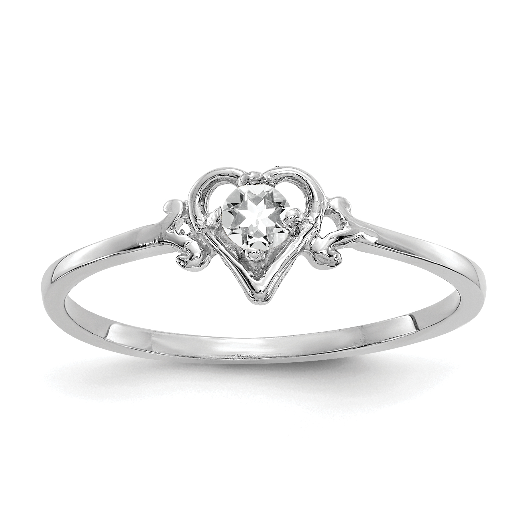 14K White Gold White Topaz Birthstone Heart Ring (YC415)