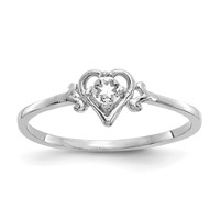 14K White Gold 3mm Round White Topaz Birthstone Heart Ring view 1