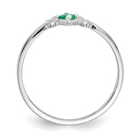 14K White Gold 3mm Round Emerald Birthstone Heart Ring view 2