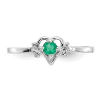 14K White Gold 3mm Round Emerald Birthstone Heart Ring view 5