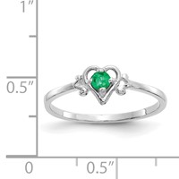 14K White Gold 3mm Round Emerald Birthstone Heart Ring view 3