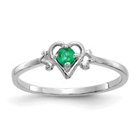 14K White Gold 3mm Round Emerald Birthstone Heart Ring view 1