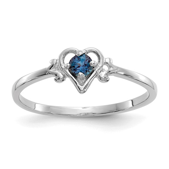10K White Gold Synthetic Alexandrite Birthstone Heart Ring