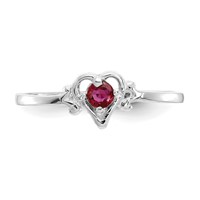 14K White Gold 3mm Round Ruby Birthstone Heart Ring view 5