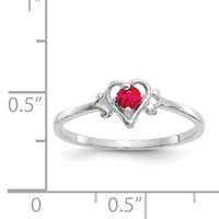 14K White Gold 3mm Round Ruby Birthstone Heart Ring view 3