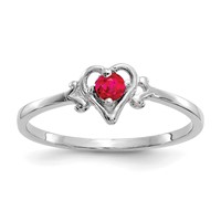 14K White Gold 3mm Round Ruby Birthstone Heart Ring view 1