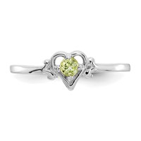 14K White Gold 3mm Round Peridot Birthstone Heart Ring view 5