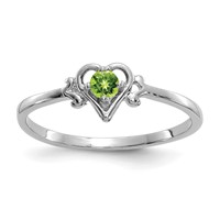 14K White Gold 3mm Round Peridot Birthstone Heart Ring view 1