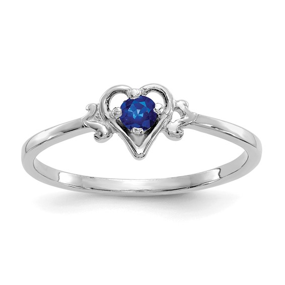 10K White Gold Sapphire Birthstone Heart Ring