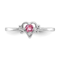 14K White Gold 3mm Round Pink Tourmaline Birthstone Heart Ring view 5