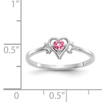 14K White Gold 3mm Round Pink Tourmaline Birthstone Heart Ring view 3