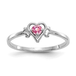 10K White Gold Pink Tourmaline Birthstone Heart Ring