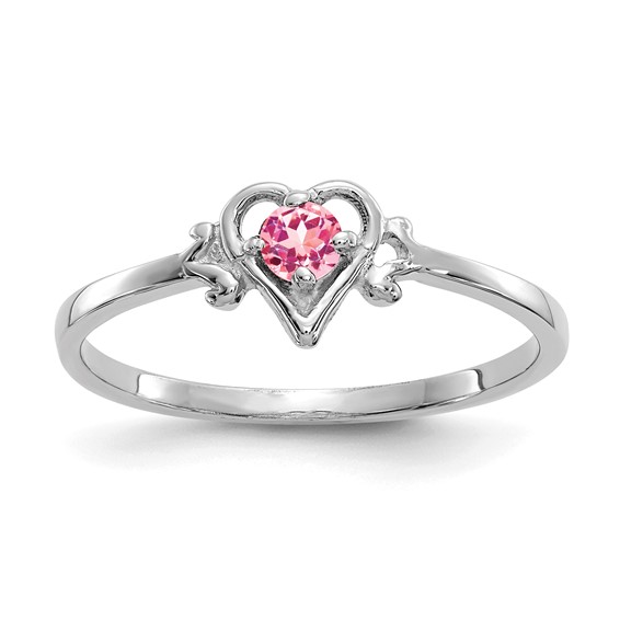 10K White Gold Pink Tourmaline Birthstone Heart Ring
