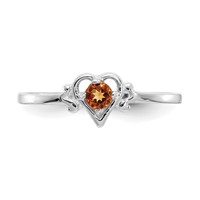14K White Gold 3mm Round Citrine Birthstone Heart Ring view 5