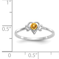 14K White Gold 3mm Round Citrine Birthstone Heart Ring view 3