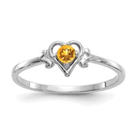 14K White Gold 3mm Round Citrine Birthstone Heart Ring view 1
