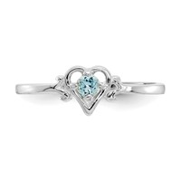 14K White Gold 3mm Round Blue Topaz Birthstone Heart Ring view 5