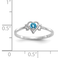 14K White Gold 3mm Round Blue Topaz Birthstone Heart Ring view 3
