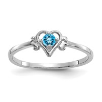 14K White Gold 3mm Round Blue Topaz Birthstone Heart Ring view 1