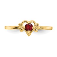 14K 3mm Yellow Gold Round Garnet Birthstone Heart Ring view 5