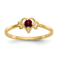 14K 3mm Yellow Gold Round Garnet Birthstone Heart Ring view 1