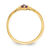 14K 3mm Yellow Gold Round Amethyst Birthstone Heart Ring view 2