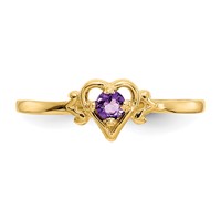 14K 3mm Yellow Gold Round Amethyst Birthstone Heart Ring view 5
