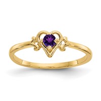 14K 3mm Yellow Gold Round Amethyst Birthstone Heart Ring view 1