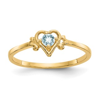 10K Aquamarine Birthstone Heart Ring