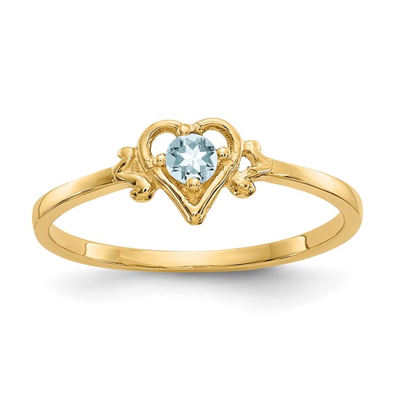10K Aquamarine Birthstone Heart Ring