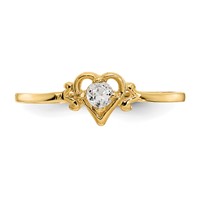 14K 3mm Yellow Gold Round White Topaz Birthstone Heart Ring view 5