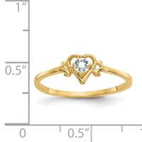 14K 3mm Yellow Gold Round White Topaz Birthstone Heart Ring view 3
