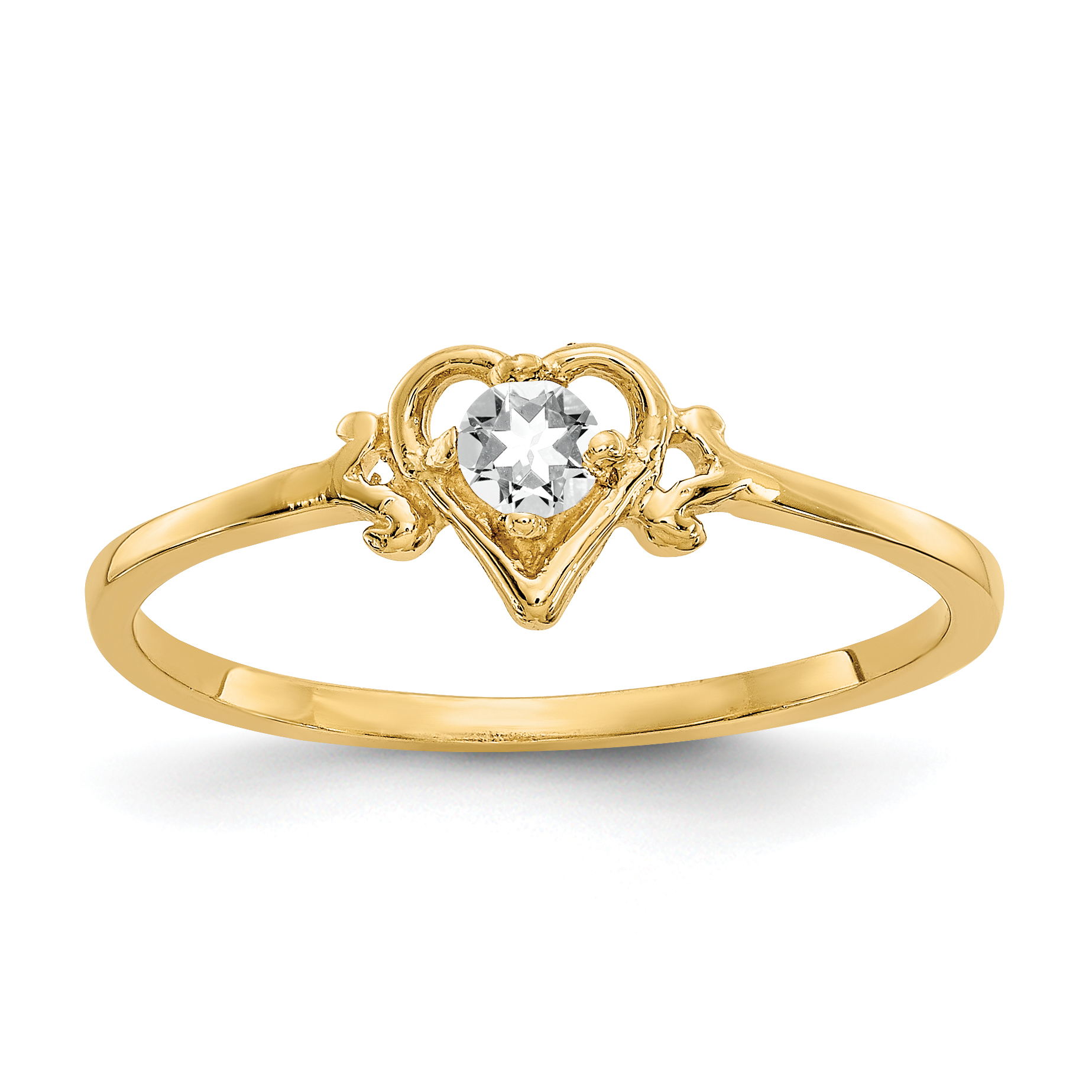 14K White Topaz Birthstone Heart Ring (YC427)