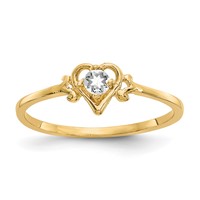 14K 3mm Yellow Gold Round White Topaz Birthstone Heart Ring view 1