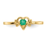 14K 3mm Yellow Gold Round Emerald Birthstone Heart Ring view 5
