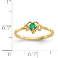 14K 3mm Yellow Gold Round Emerald Birthstone Heart Ring view 3