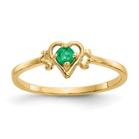 14K 3mm Yellow Gold Round Emerald Birthstone Heart Ring view 1