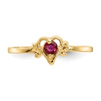 14K 3mm Yellow Gold Round Ruby Birthstone Heart Ring view 5