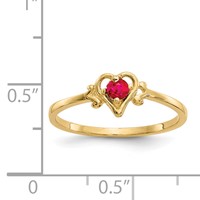 14K 3mm Yellow Gold Round Ruby Birthstone Heart Ring view 3