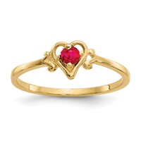 14K 3mm Yellow Gold Round Ruby Birthstone Heart Ring view 1