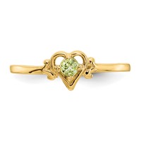 14K 3mm Yellow Gold Round Peridot Birthstone Heart Ring view 5